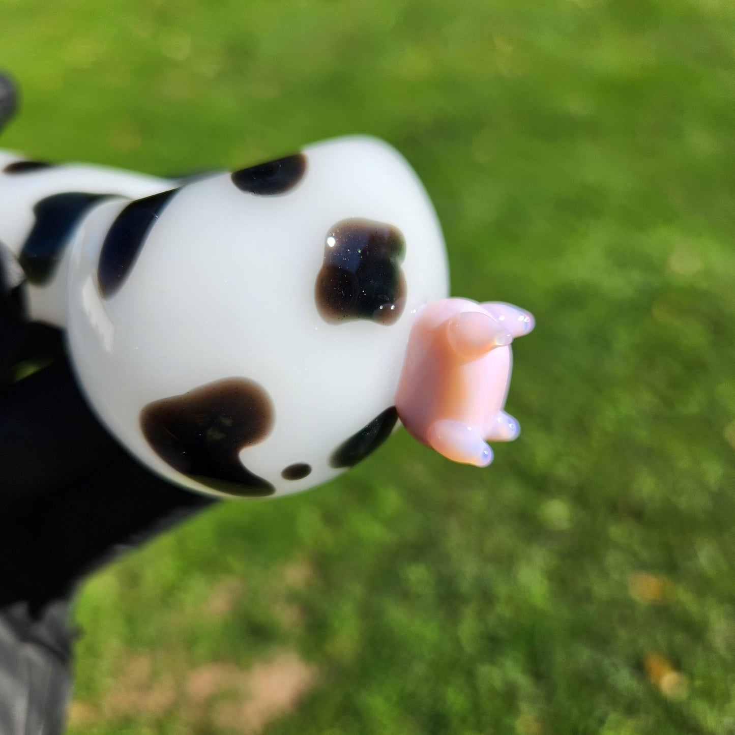 Cow Print Glass Pipe with Pink Udder | White & Black Hand Blown Pipe | Farm Animal Novelty Smoking Bowl | Funny Glass Pipe