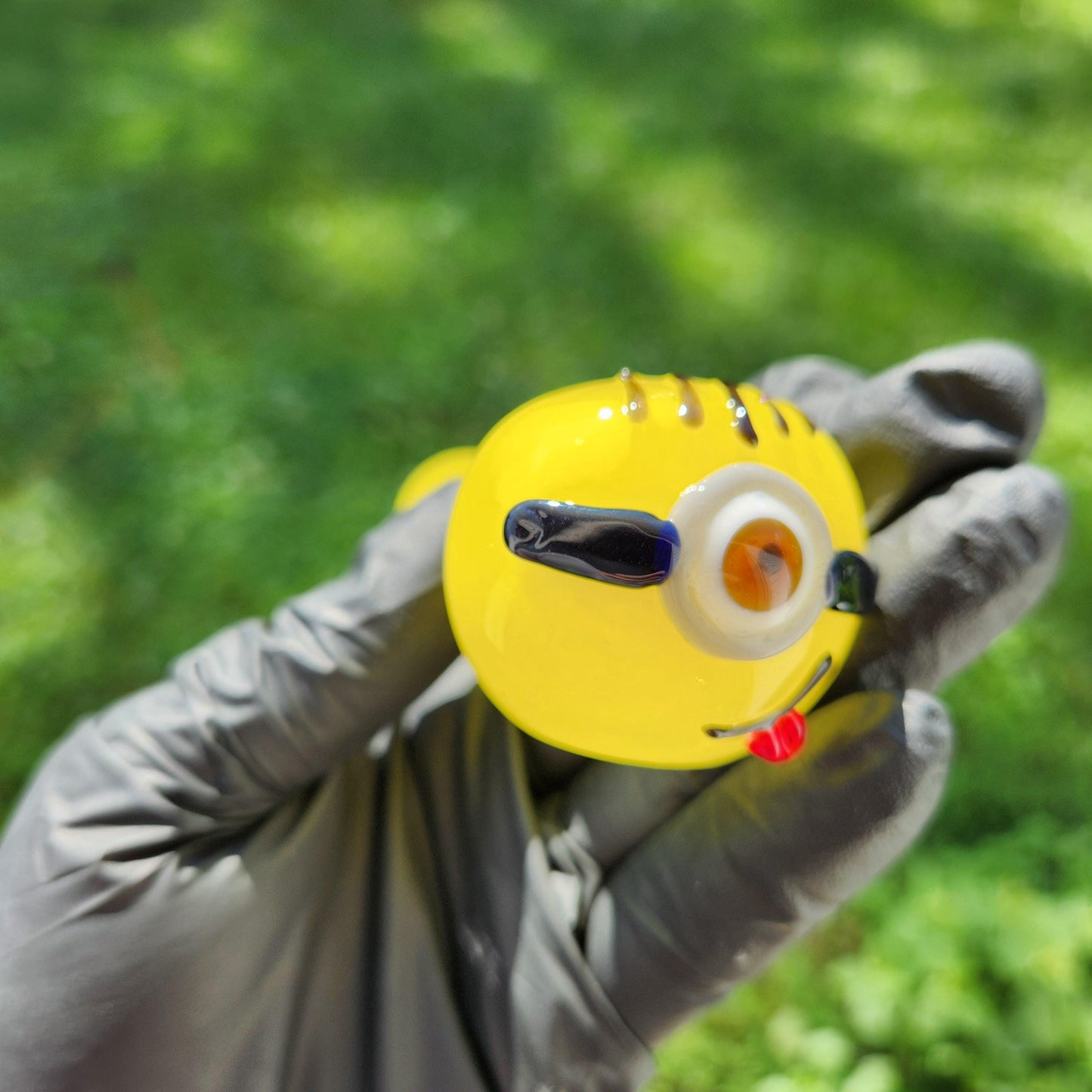 Yellow Cartoon Glass Pipe – Handblown Quirky Character Spoon – Funny Unique Smoking Pipe – Playful Handmade Gift for Fans of Animated Vibes