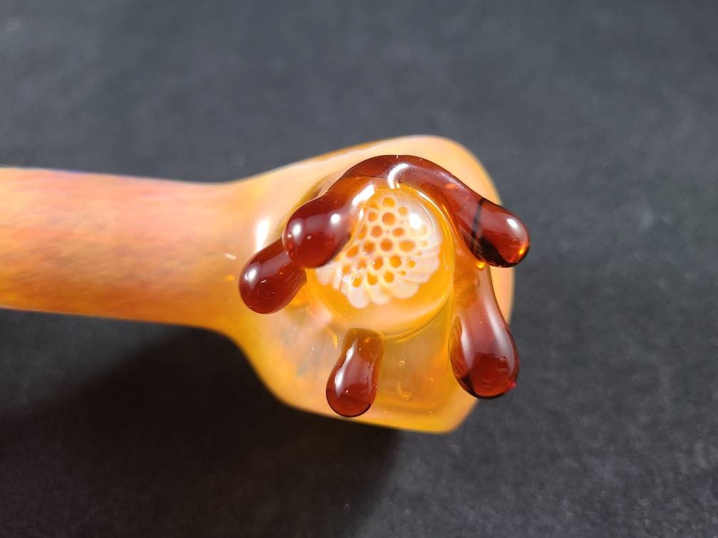 Honeycomb Drip Pipe / Butterscotch Frit Glass / Glass Smoking Bowl
