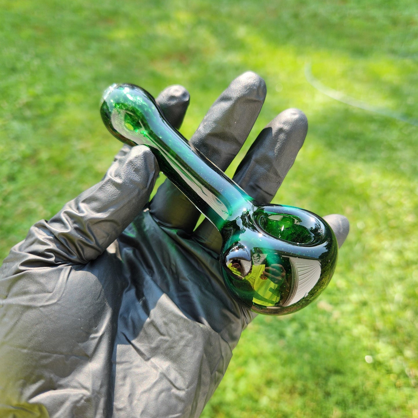 Experimental Green Frit Pipe / Smoking Bowl / Green Glass Pipe / Handmade Glass Pipe / Tobacco Pipe / Hand Pipe / Dark Green Glass