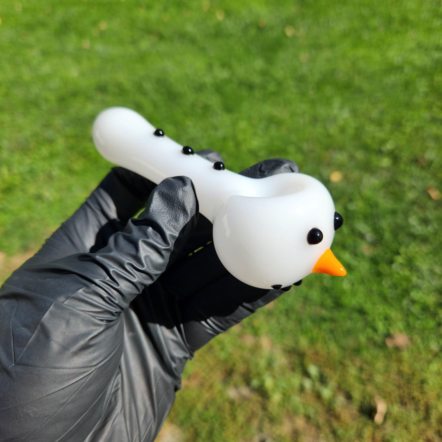 Snowman Glass Pipe | 4" White Hand Blown Pipe with Snowman Face & Black Buttons | Winter Holiday Smoking Bowl | Xmas Glass Art