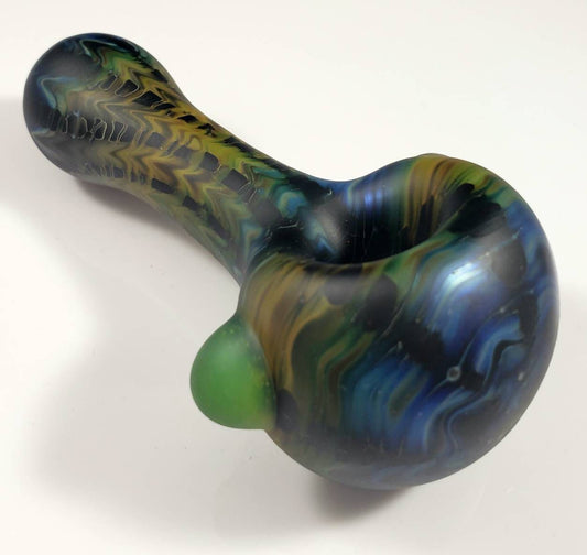 Sandblasted Rainbow Fume with Black Glass Pipe / Sandblasted Glass Pipe / Rainbowl Bowl / Glass Pipe / Rainbow / Black / Green