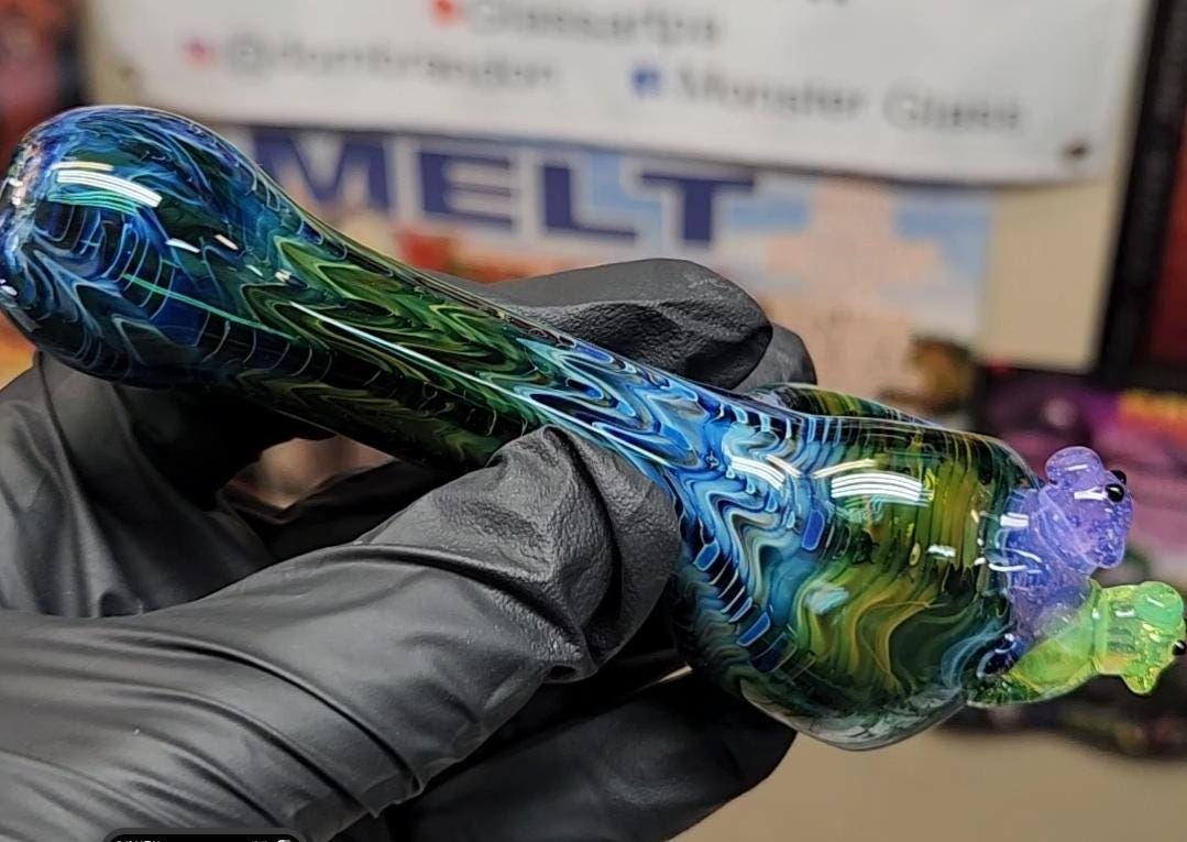 Makin' Bacon Pigs Black Glass Pipe | Pink and Green Slime Pigs | Gold & Silver Fumed Dots | Funny Hand Blown Art Pipe | 4–5" Unique Bowl