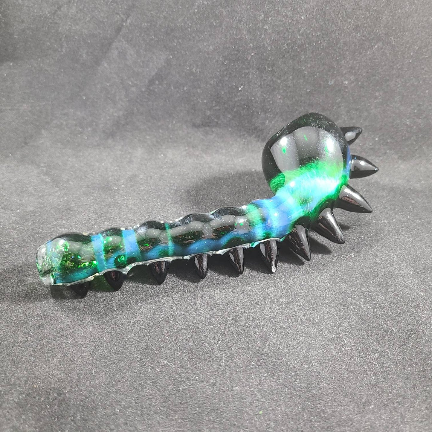 Experimental Green Pipe / Frit Glass /Black Horn / Spikes / Monster Glass / Glass Smoking Bowl