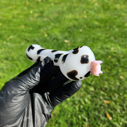 Cow Print Glass Pipe with Pink Udder | White & Black Hand Blown Pipe | Farm Animal Novelty Smoking Bowl | Funny Glass Pipe