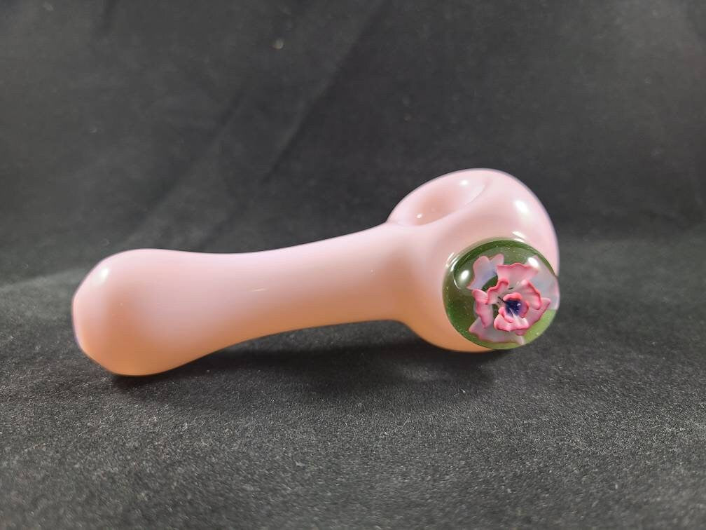 Pink Flower Pipe / Gold Fumed / Girly Glass / Smoking Pipe