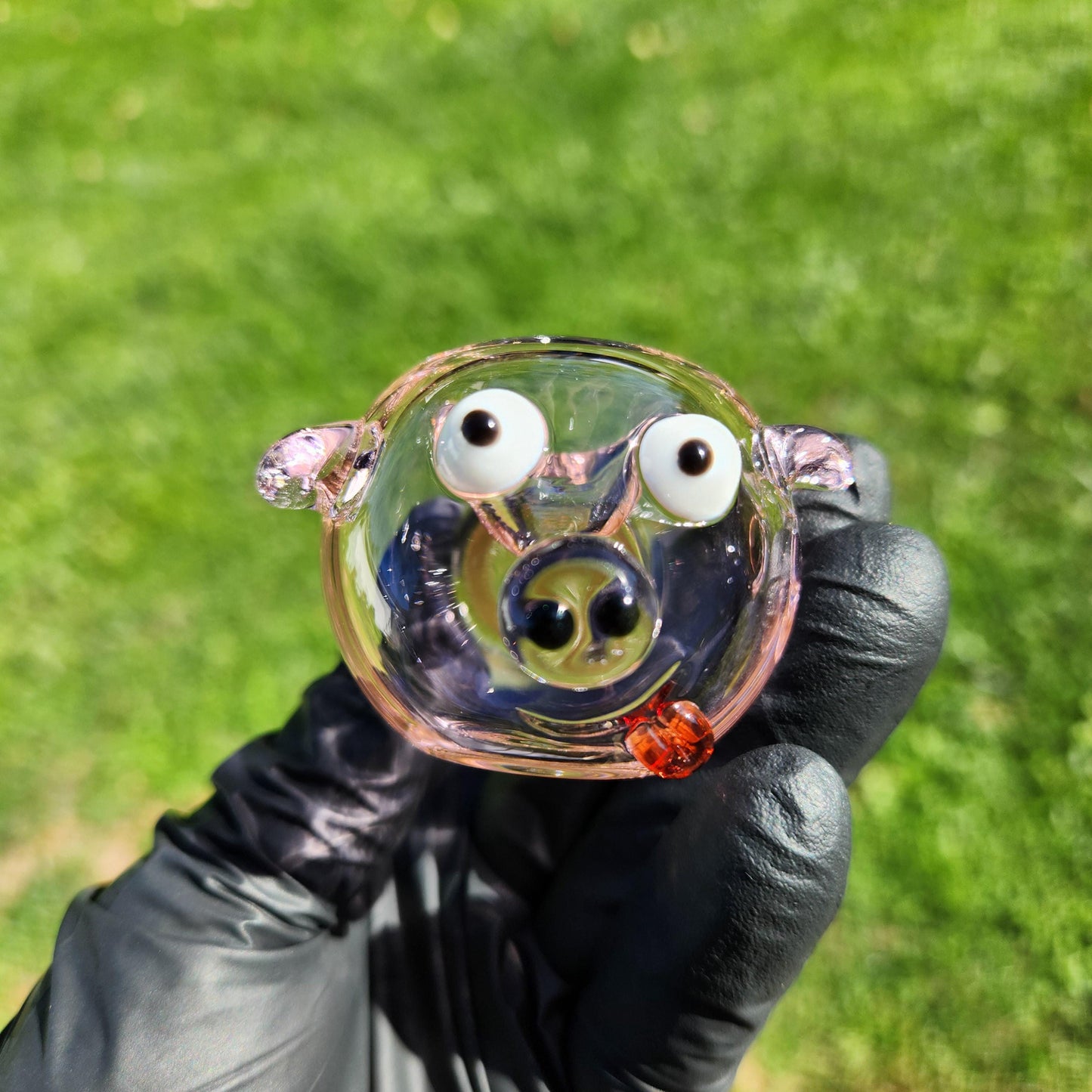 Pink Pig Glass Pipe – 4” Cute Animal Hand Pipe with Pig Face – Kawaii Glass – Handmade Piggy Smoking Pipe – Fun Animal Pipe Gift