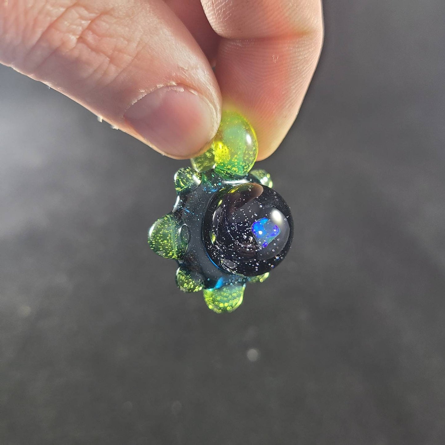 Space Galaxy Opal Necklace /Glass Pendant / Green Blue Glass / Sparkle Glass / Universe / Stars / Jewelry / Art