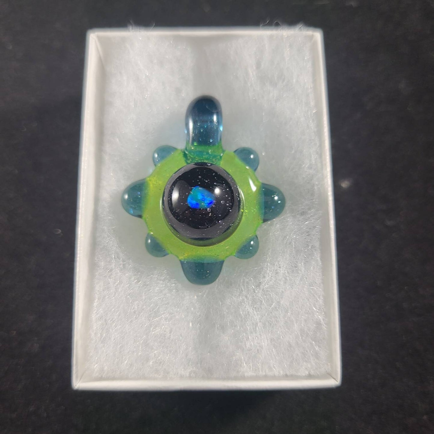 Space Galaxy Opal Necklace /Glass Pendant / Green Blue Glass / Sparkle Glass / Universe / Stars / Jewelry / Art