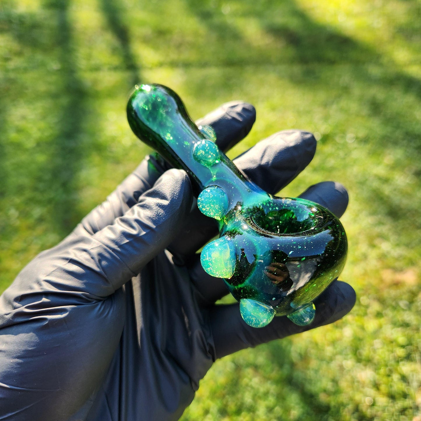 Experimental Green Frit Glass Pipe with Slime Green Dots / Green Glass Pipe / Green Bowl / Green / Slime