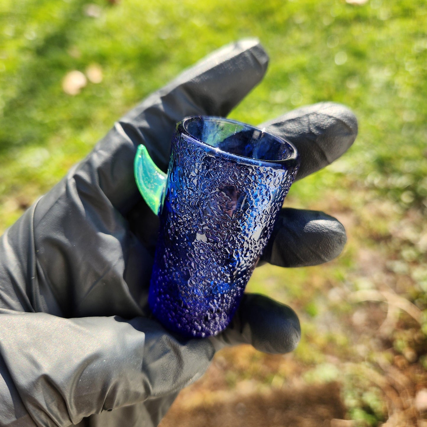 Handmade Monster Shot Glass • Reptile Skin Texture • Sculpted Horn • Custom Colors • Unique Glass Shot Glass Gift