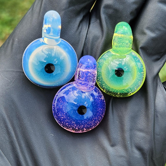 Slime Eye Pendant Necklace – Green, Purple, or White-Blue – 1" Handmade Glass Eye on Black Suede Cord, Creepy Cute Jewelry
