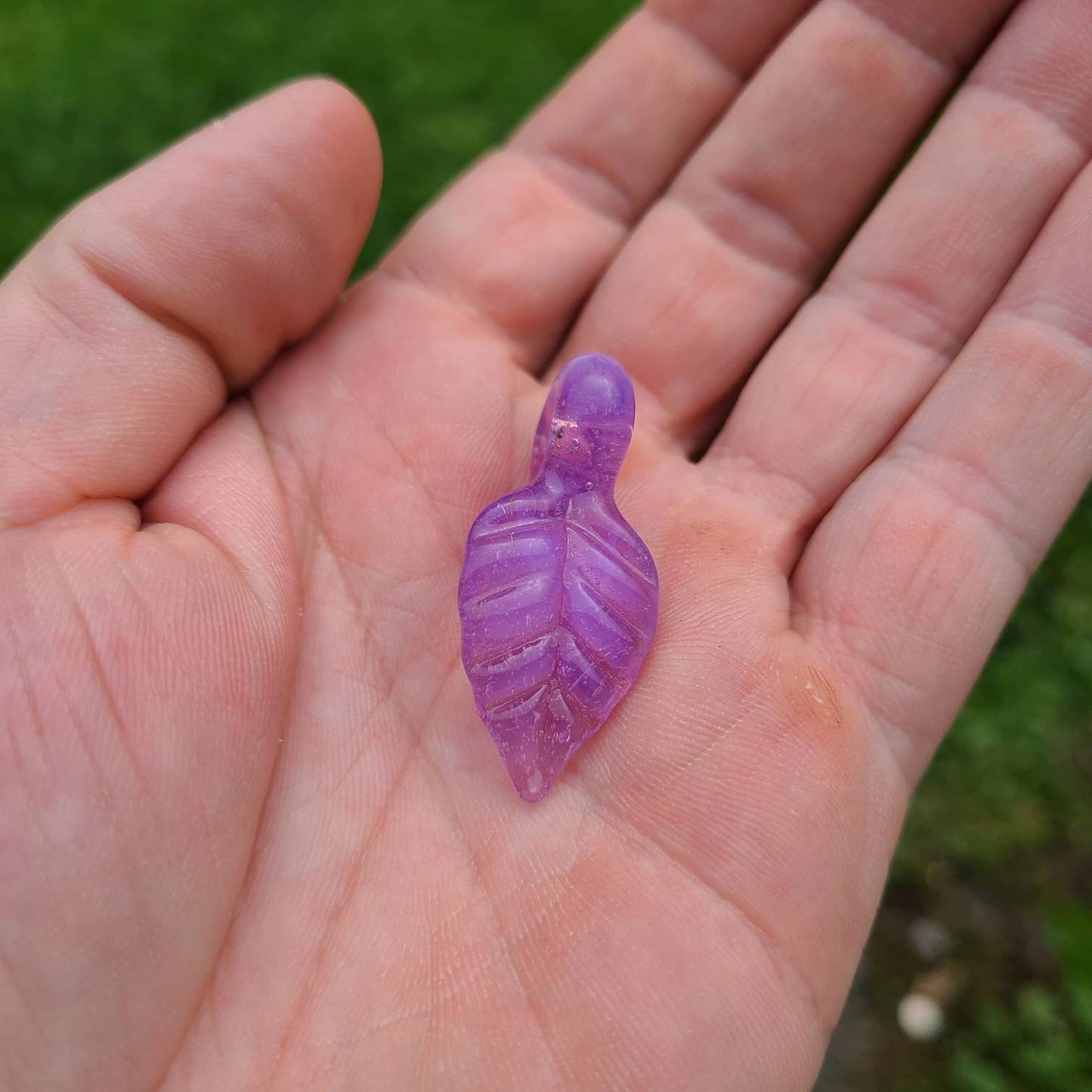 Purple Pink Slime Glass Leaf Pendant | 1" Wavy Hand Blown Leaf Necklace | Glossy Drippy Look | Nature-Inspired Glass Art | Suede Cord