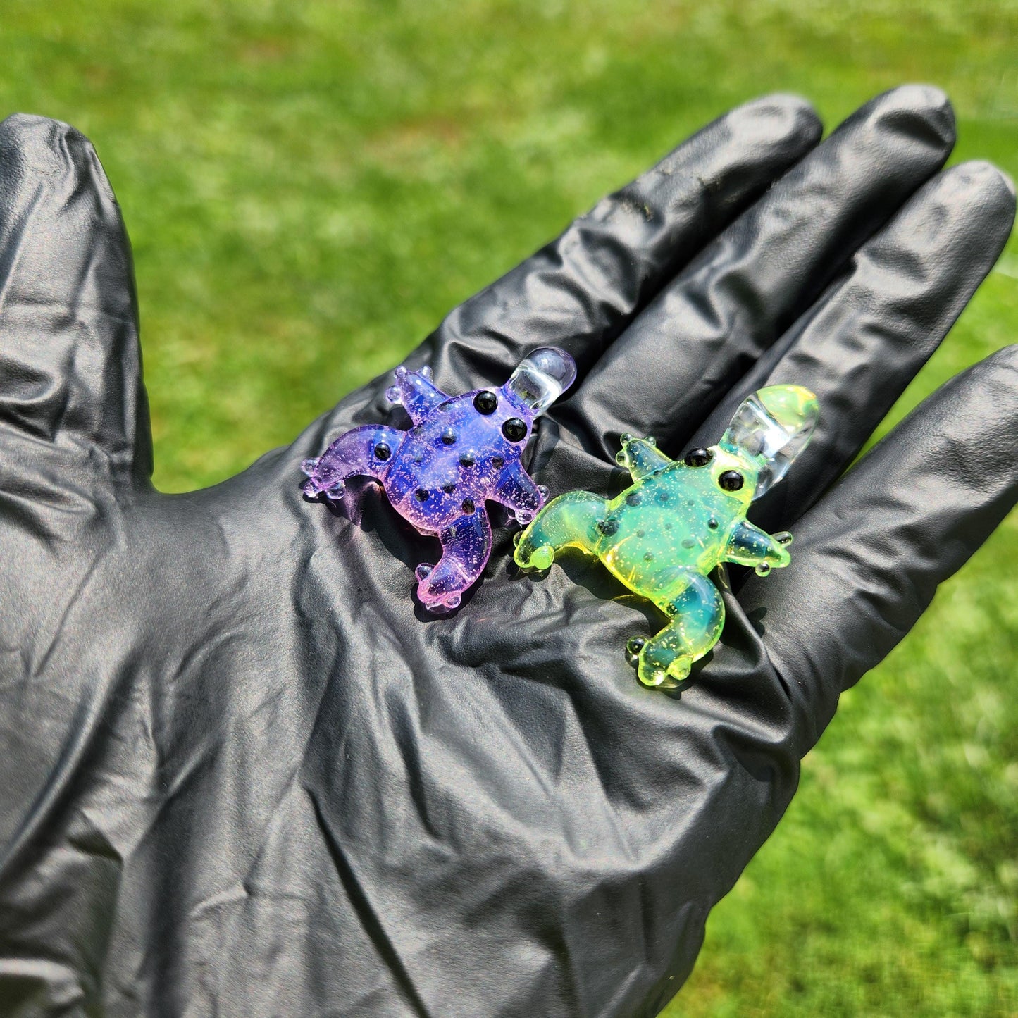 Glass Frog Pendant on Suede Cord – Handmade Glass Frog Necklace, Colorful Frog Jewelry, Rainbow Frog Gift