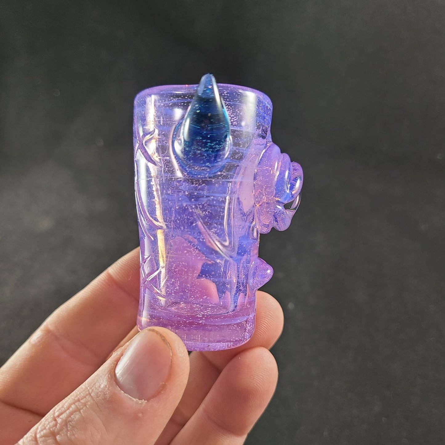 Pink Slime Monster Shotglass | 2.5–3" Hand Blown Glass with Blue Stardust Horns | Cute Creepy Collectible Glass | Mini Art Shot Glass