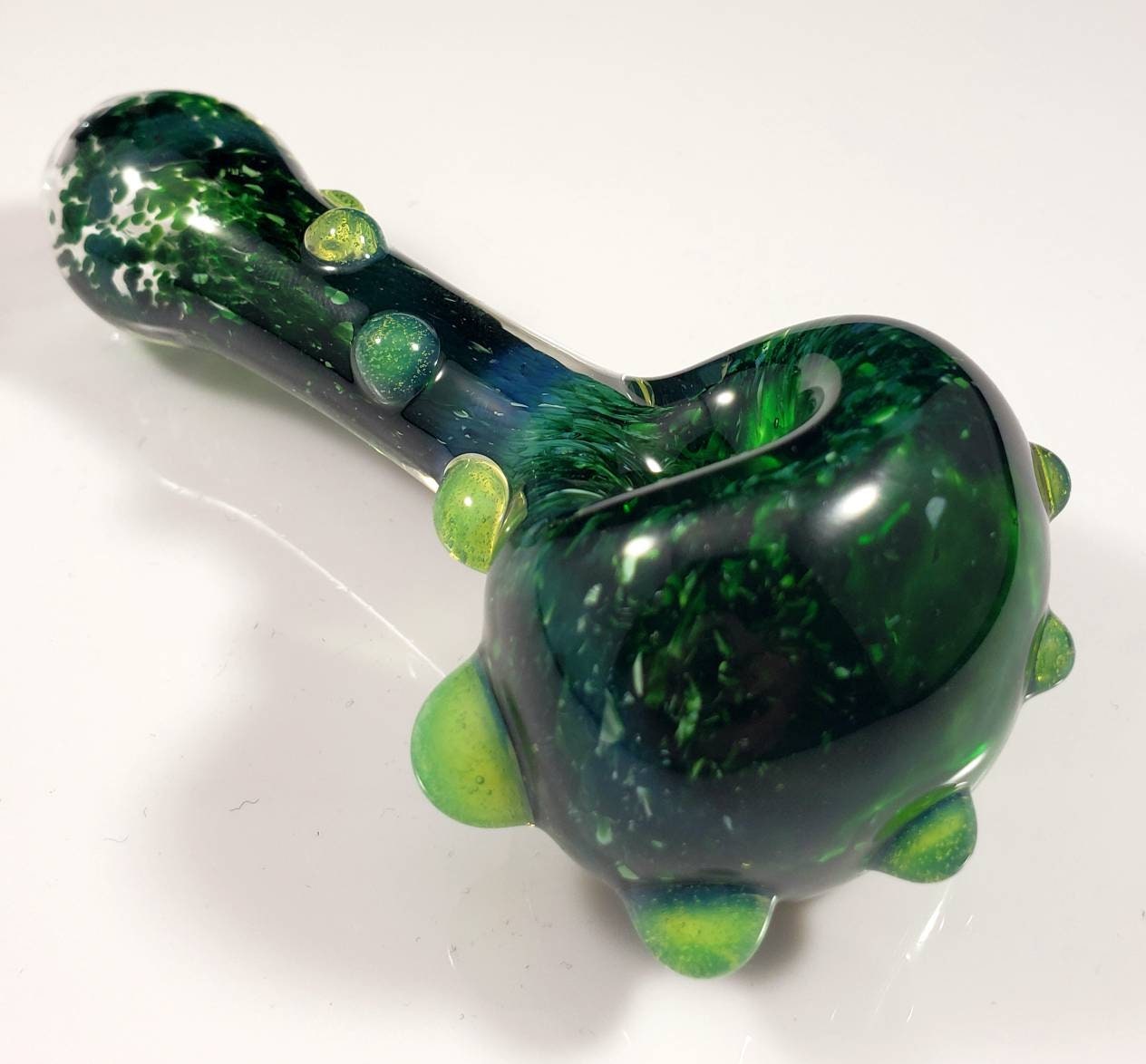 Experimental Green Frit Glass Pipe with Slime Green Dots / Green Glass Pipe / Green Bowl / Green / Slime