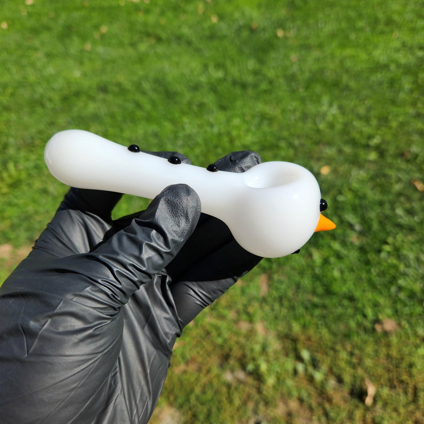 Snowman Glass Pipe | 4" White Hand Blown Pipe with Snowman Face & Black Buttons | Winter Holiday Smoking Bowl | Xmas Glass Art