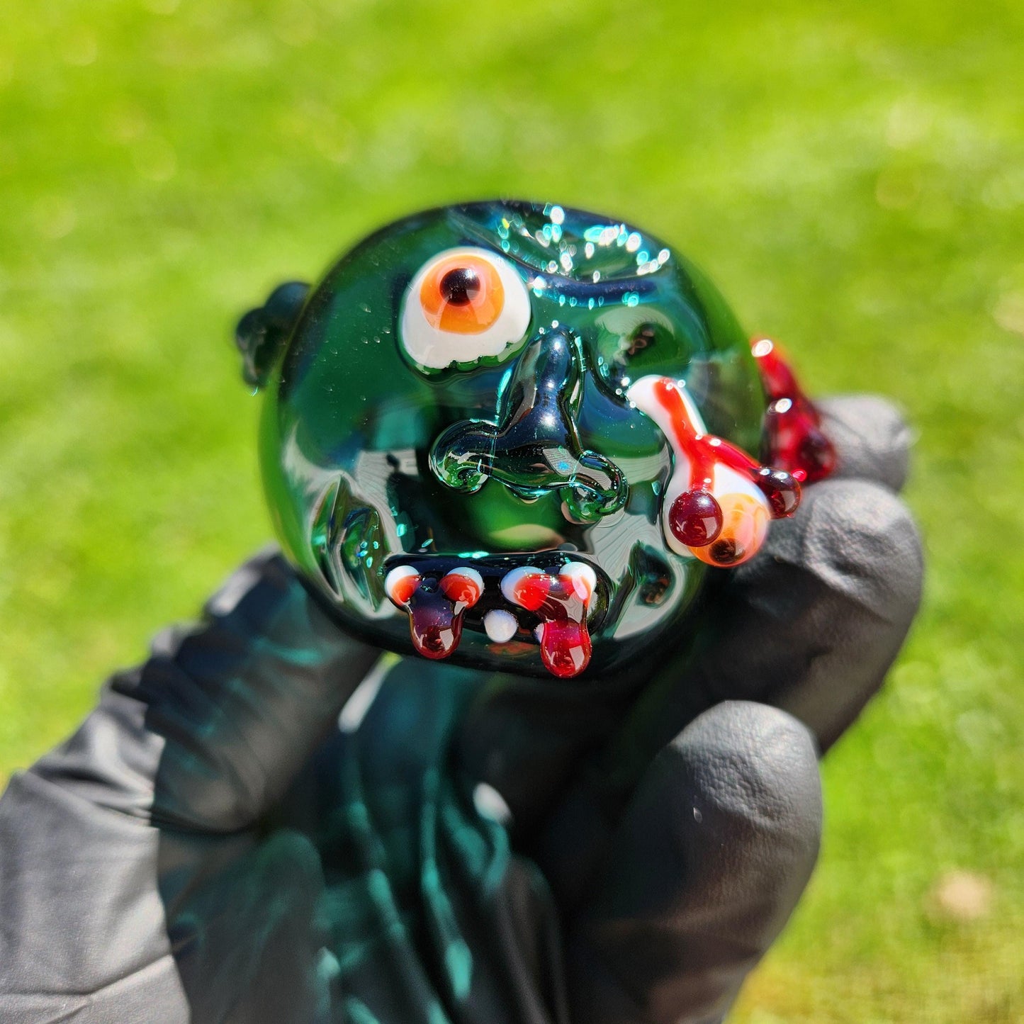 Zombie Face Glass Pipe | Sculpted Smoking Pipe | Bloody Eye & Brain | Horror Art Piece | 4-5" Hand Blown Glass Bowl