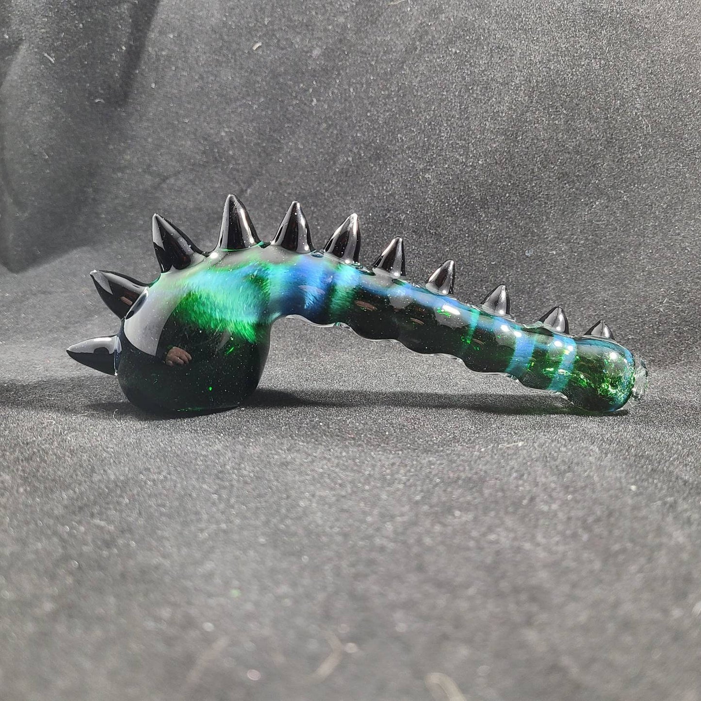 Experimental Green Pipe / Frit Glass /Black Horn / Spikes / Monster Glass / Glass Smoking Bowl