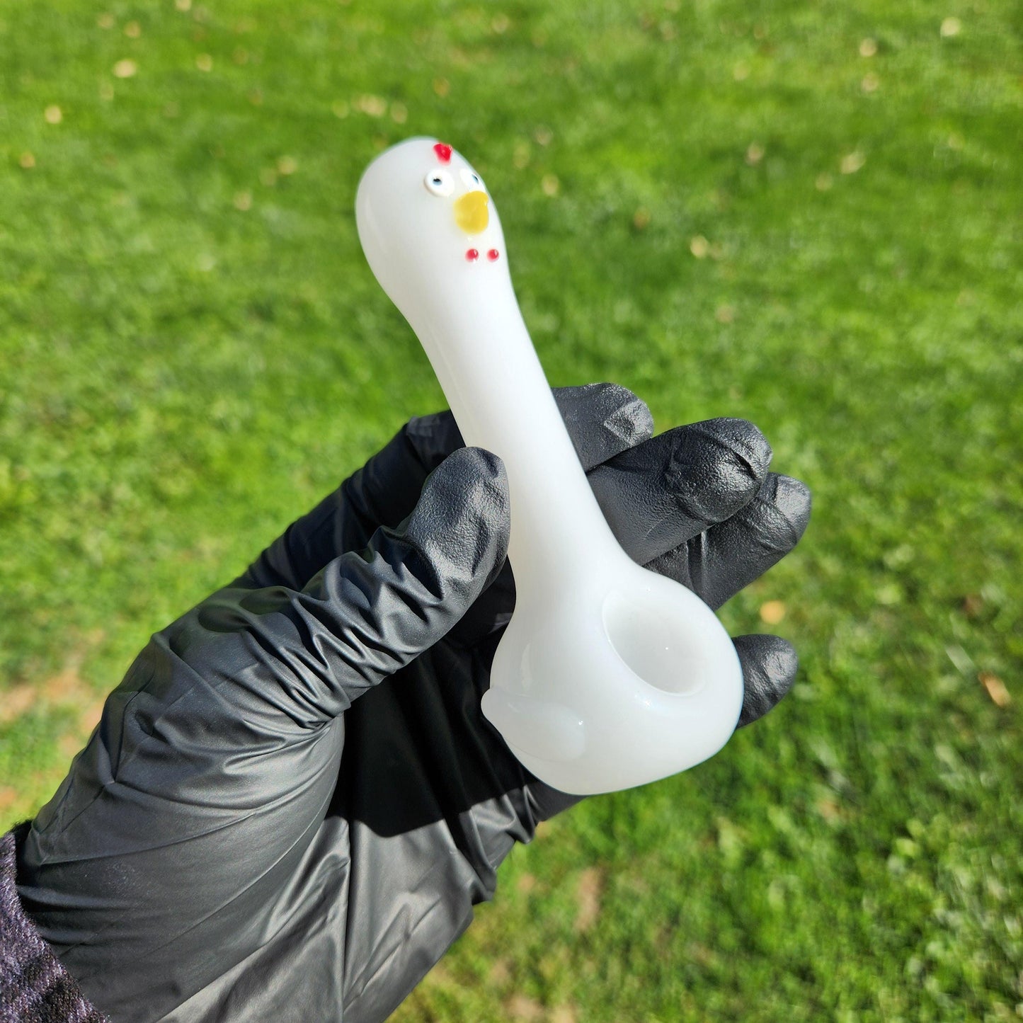 Chicken Glass Pipe | Hand-Blown Animal Spoon Pipe with Sculpted Hen | Funny Farmhouse Smoking Bowl | Unique Barnyard Glass Art Pipe Gift