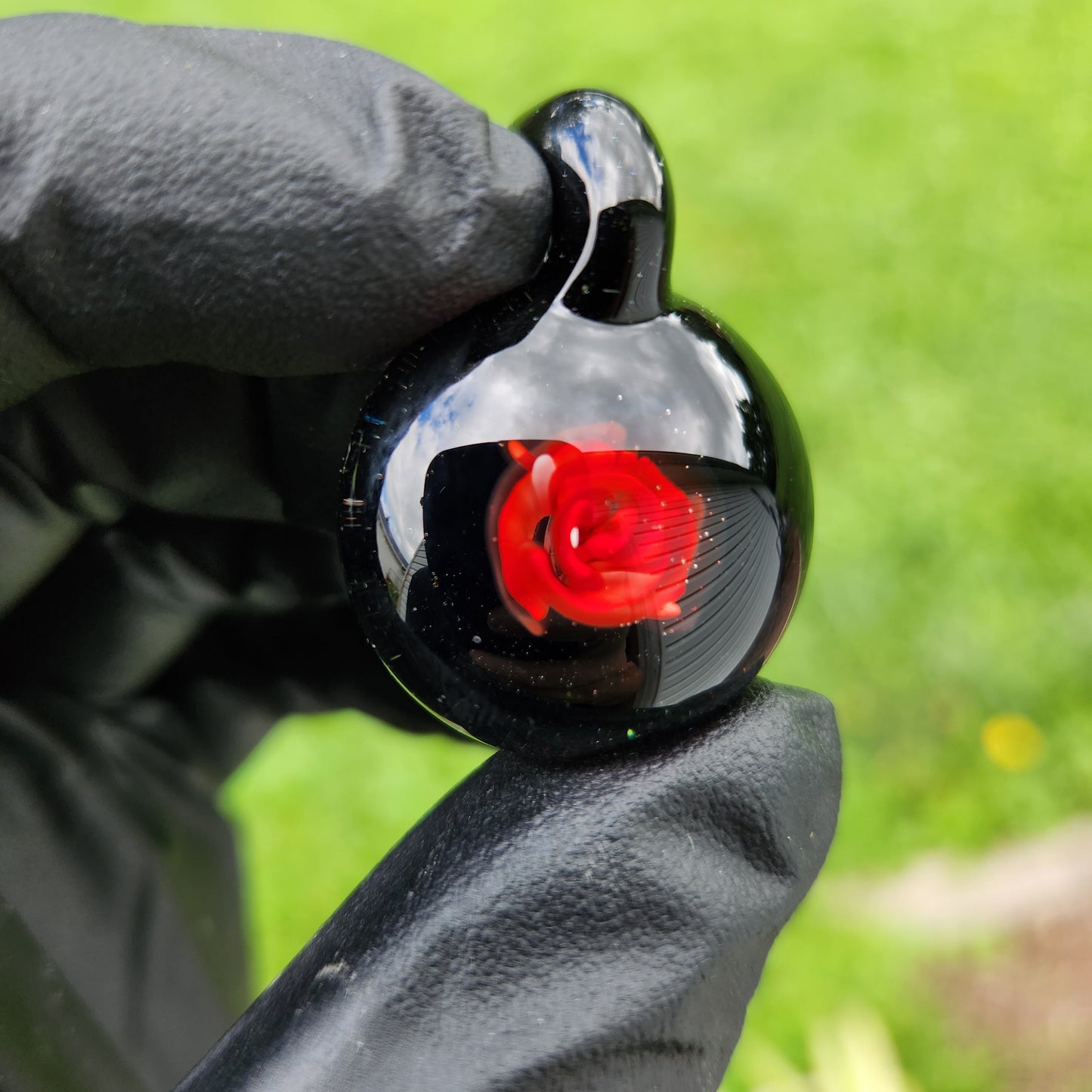 Rose Necklace / Glass Flower Pendant / Red Rose / Jewelry / Glass Art
