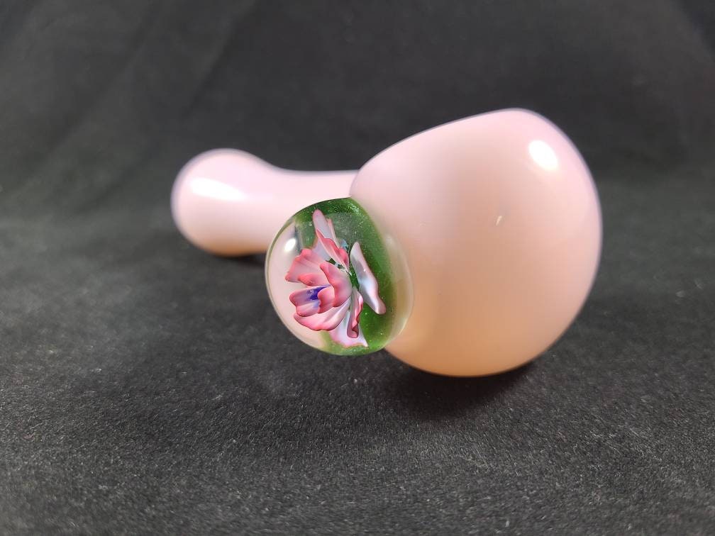 Pink Flower Pipe / Gold Fumed / Girly Glass / Smoking Pipe