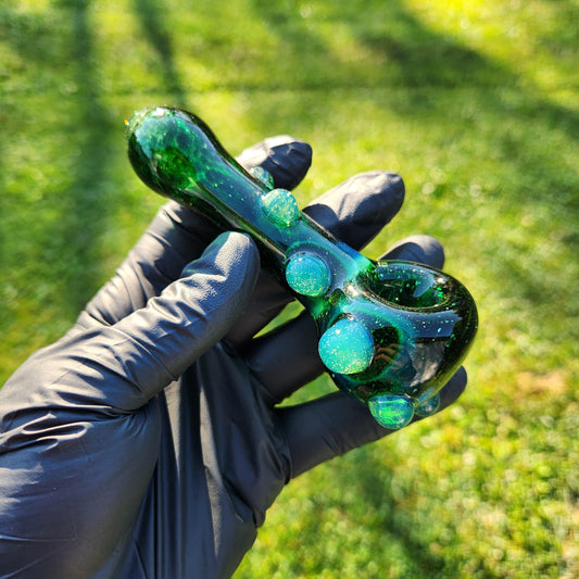 Experimental Green Frit Glass Pipe with Slime Green Dots / Green Glass Pipe / Green Bowl / Green / Slime