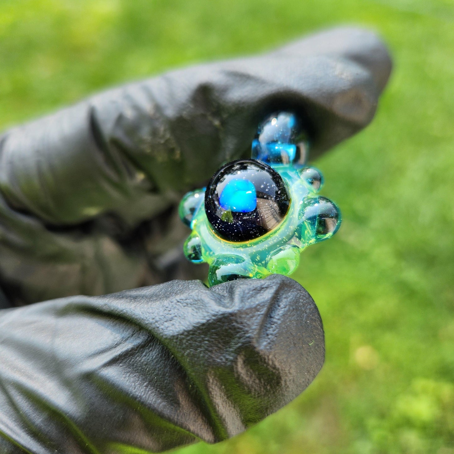 Space Galaxy Opal Necklace /Glass Pendant / Green Blue Glass / Sparkle Glass / Universe / Stars / Jewelry / Art