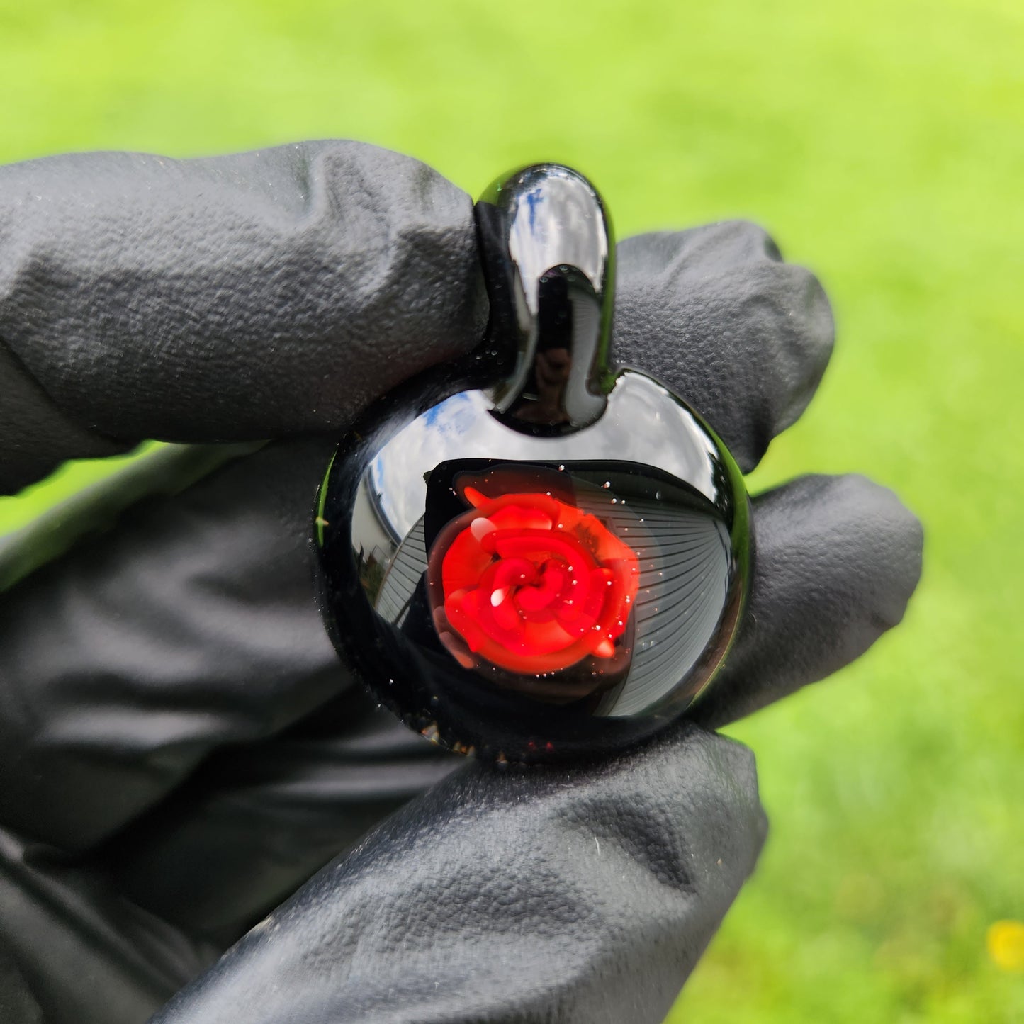Rose Necklace / Glass Flower Pendant / Red Rose / Jewelry / Glass Art
