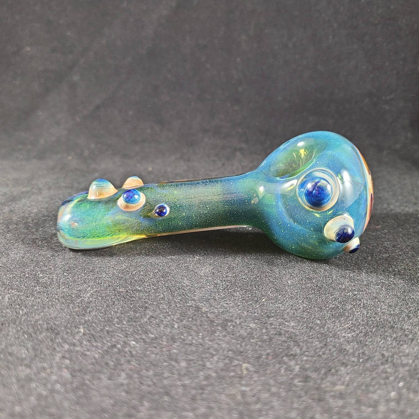 Honeycomb Glass Pipe / Blue Green Frit / Dots / Honey / Bee