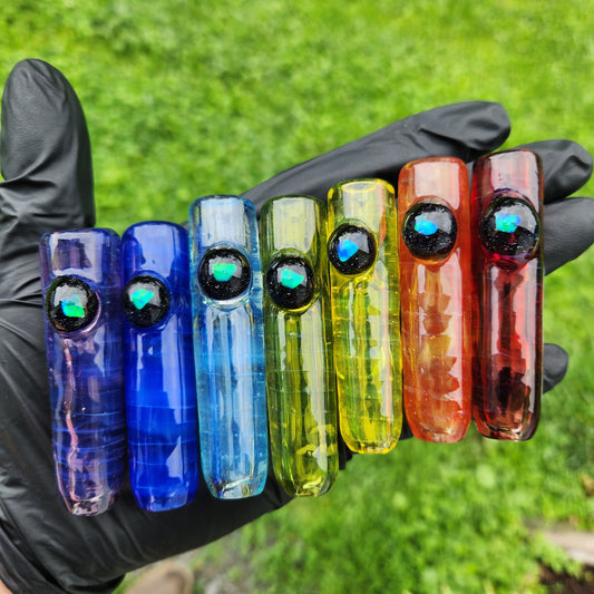 Rainbow Glass Pipe with Galaxy Marble & Opal | 3" Hand Blown Mini Pipe | Cosmic Smoking Bowl | Color Options | Heady Glass Art
