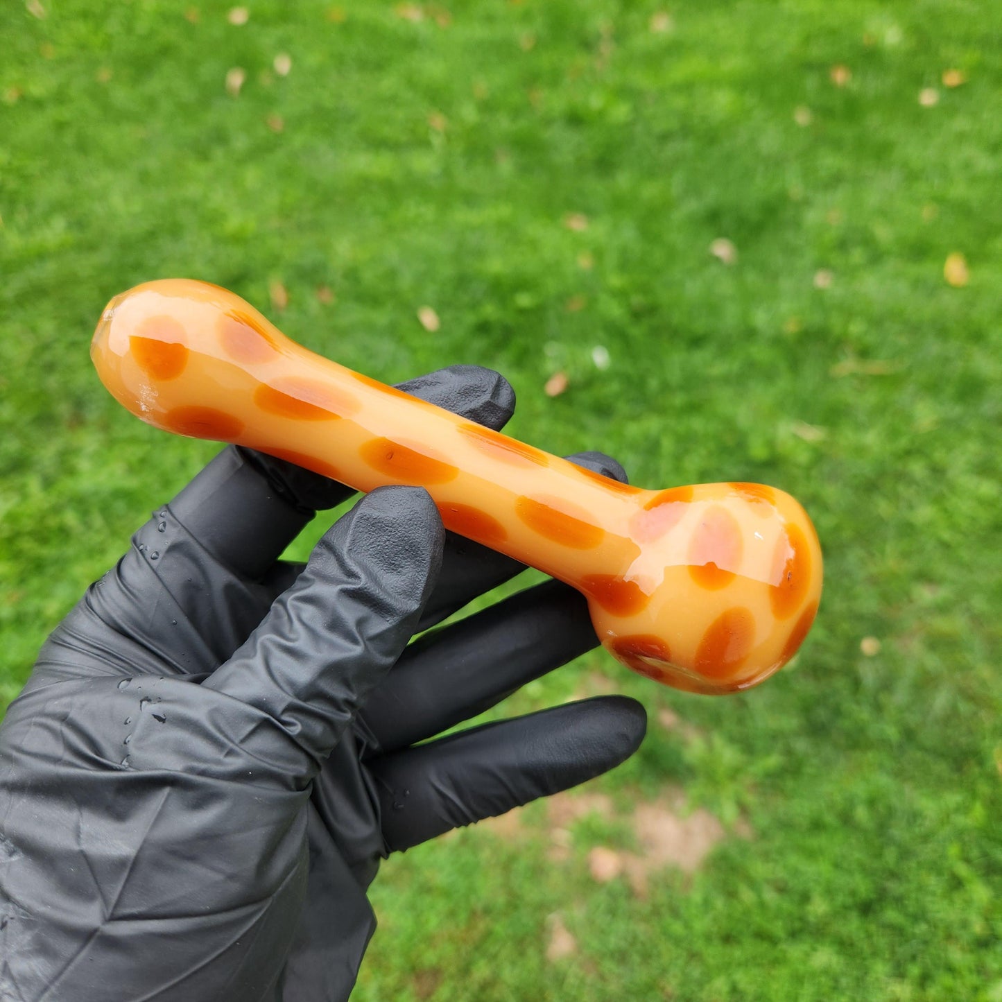 Giraffe Print Glass Pipe | Tan & Amber Animal Pattern | Safari-Inspired Hand Blown Smoking Bowl | Unique Nature Glass Art