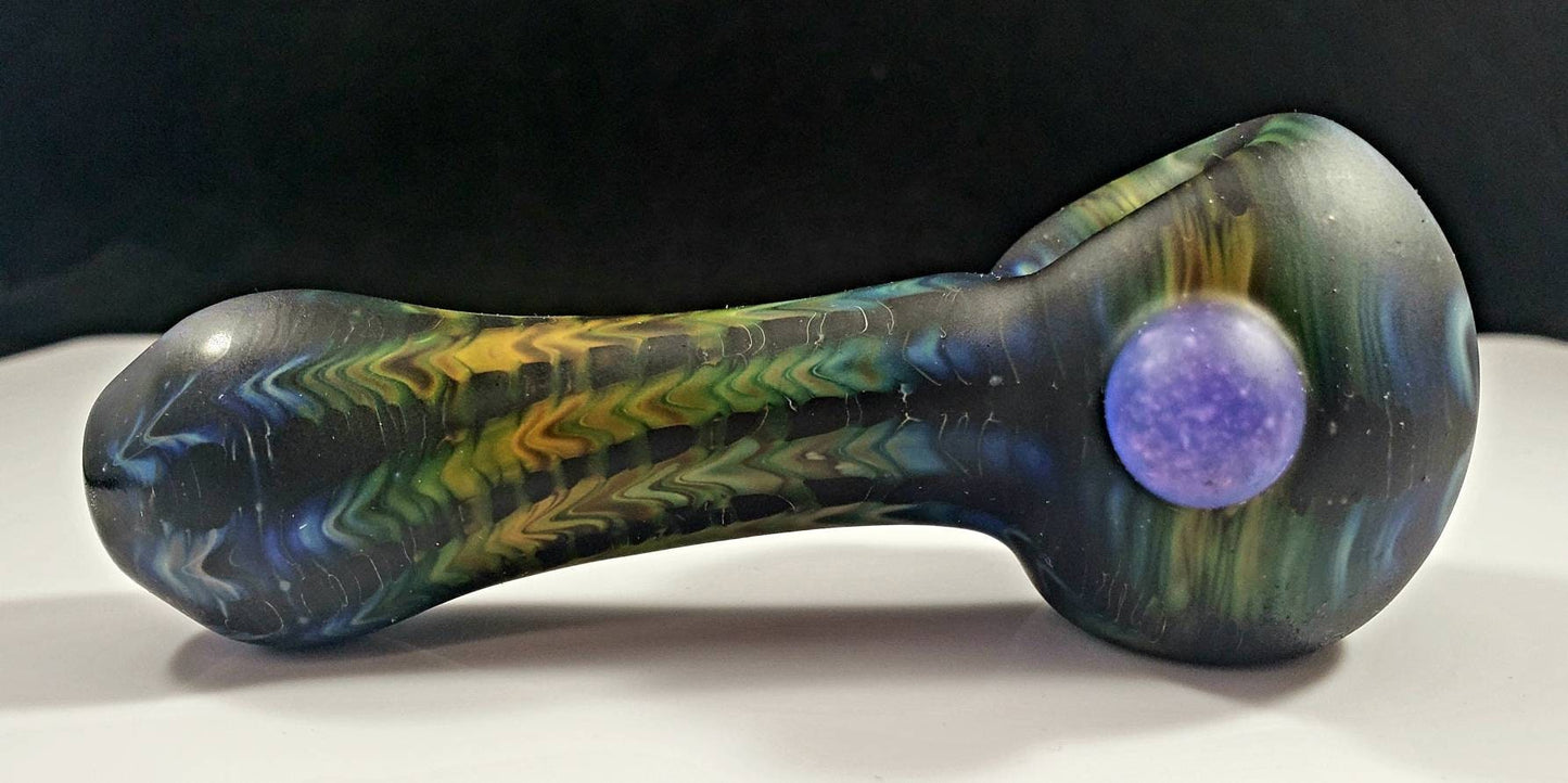 Sandblasted Rainbow Fume with Black Glass Pipe / Sandblasted Pipe / Rainbow Bowl / Glass Pipe / Rainbow / Black / Fume / Purple