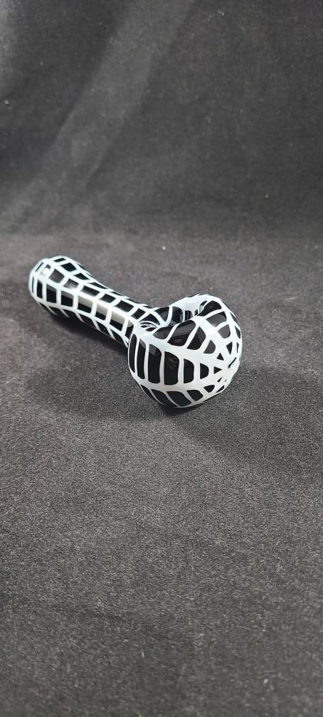 Spider Web Pipe / Black and White Glass / Glass Smoking Bowl / Halloween / Spooky