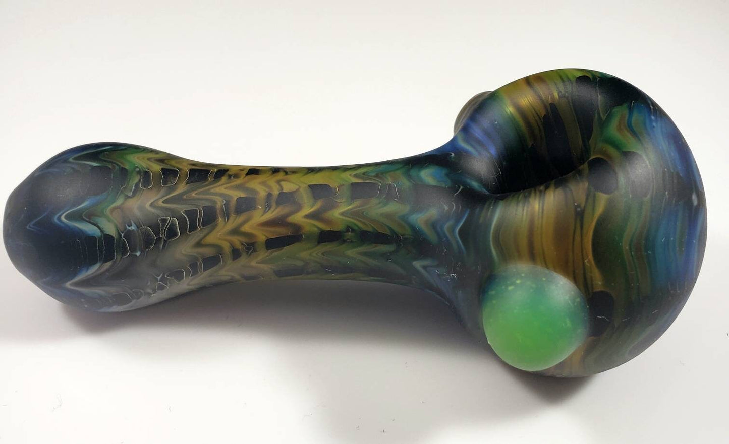 Sandblasted Rainbow Fume with Black Glass Pipe / Sandblasted Glass Pipe / Rainbowl Bowl / Glass Pipe / Rainbow / Black / Green