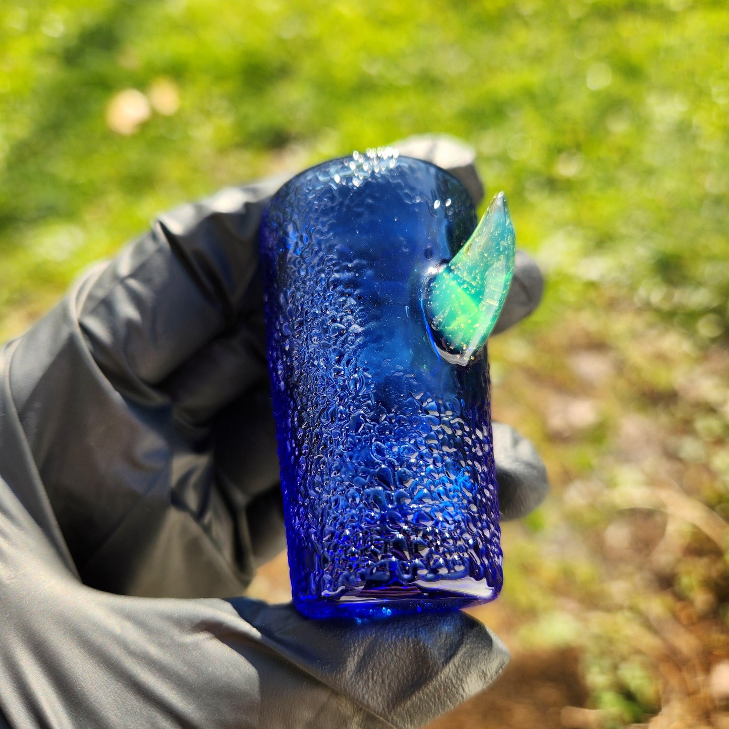 Handmade Monster Shot Glass • Reptile Skin Texture • Sculpted Horn • Custom Colors • Unique Glass Shot Glass Gift