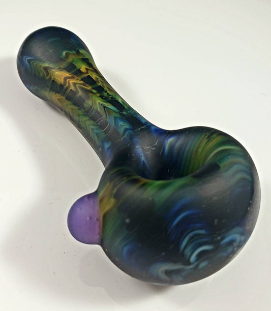 Sandblasted Rainbow Fume with Black Glass Pipe / Sandblasted Pipe / Rainbow Bowl / Glass Pipe / Rainbow / Black / Fume / Purple