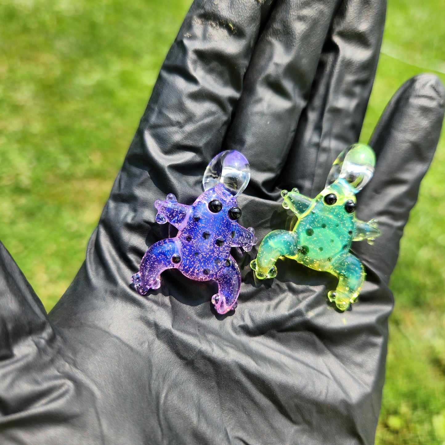 Glass Frog Pendant on Suede Cord – Handmade Glass Frog Necklace, Colorful Frog Jewelry, Rainbow Frog Gift