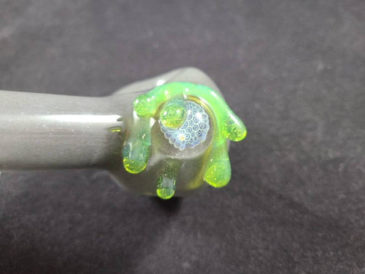 Alien Honeycomb Pipe / Slyme Green Drip / Grey Frit Glass / Glass Smoking Bowl