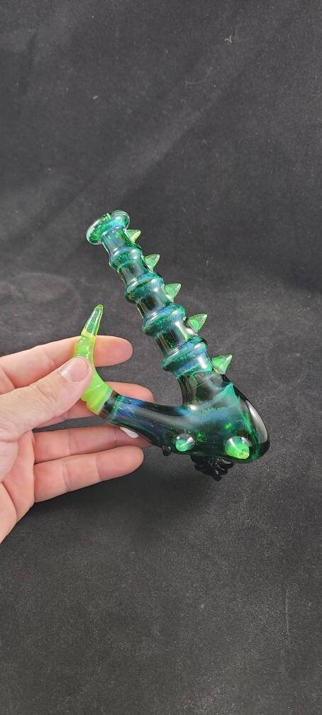 Green Monster Pipe / Green Frit / Glass Smoking Bowl / Heady / Horn / Eye