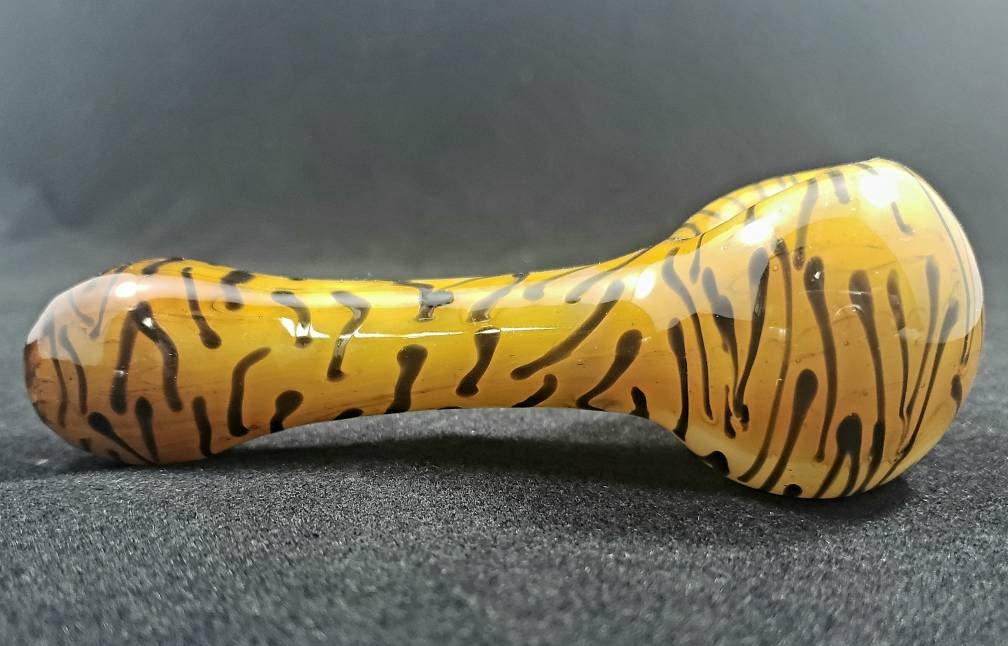 Tiger Stripe Bowl / Tiger Print Glass Pipe / Animal Print Pipe / Animal Print / Kitty / Big Cat / Orange and Black