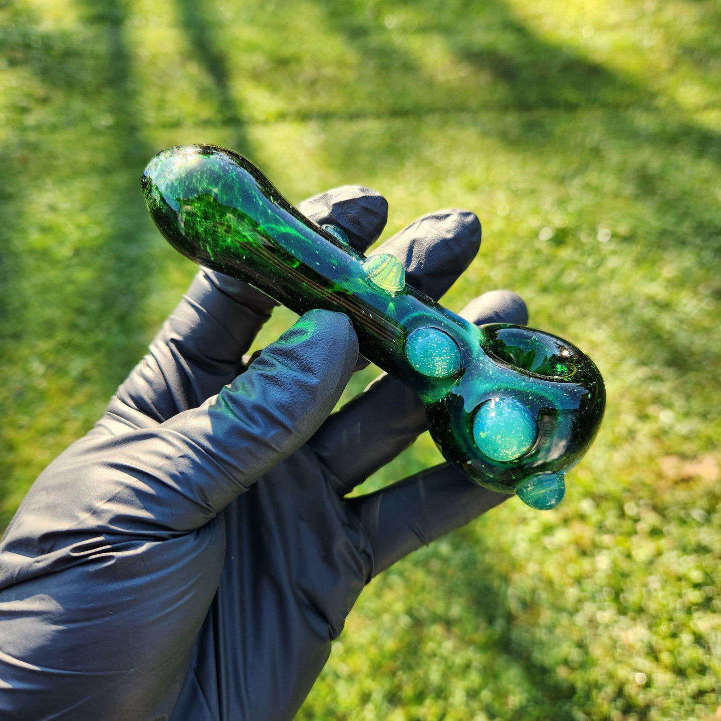 Experimental Green Frit Glass Pipe with Slime Green Dots / Green Glass Pipe / Green Bowl / Green / Slime