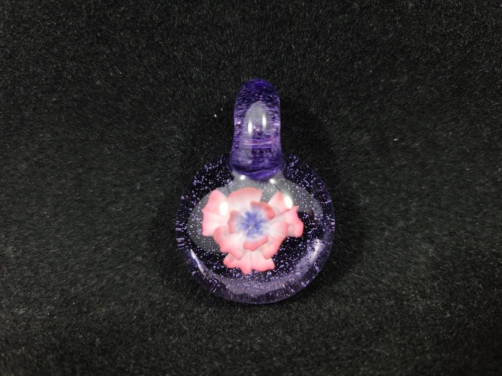 Pink implosion flower pendant / glass necklace / purple glass