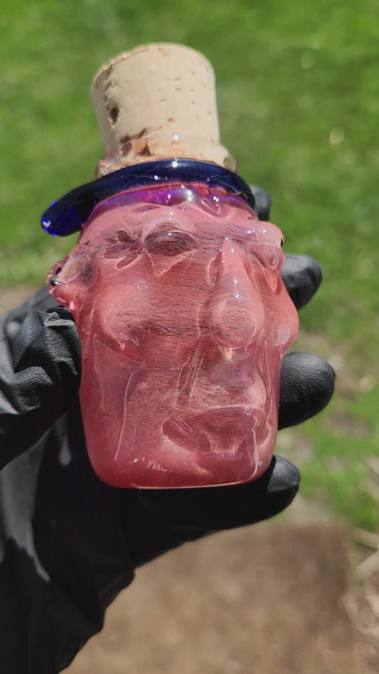 Nug Head Shamans Elder Glass Stash Jar – Terracotta Red Sculpted Tribal Head w/ Blue Headband | Heady Glass Storage Vessel
