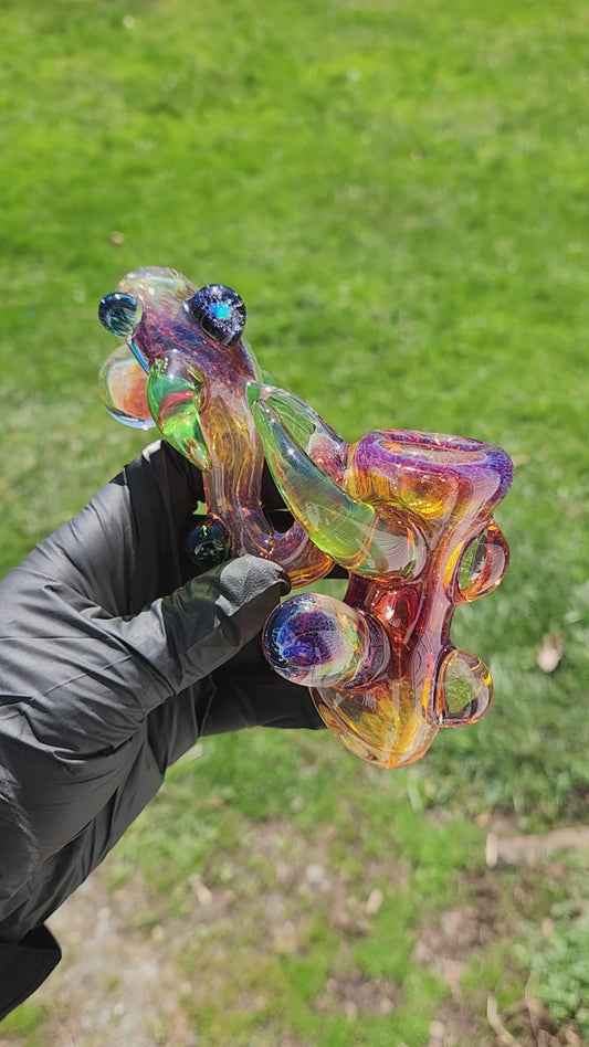 Ancient Alien Relic Glass Pipe – Color Changing Amber Purple Hammer Pipe w/ Opal & Nebula Marble