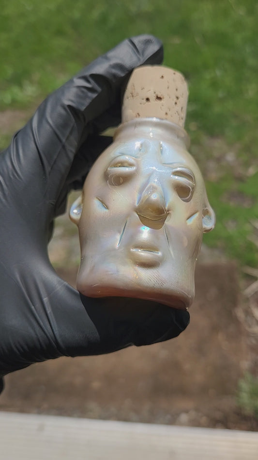 Nug Head Shamans Glass Stash Jar – Silver Fume Sculpted Tribal Head Container | Metallic Clear Heady Glass Storage Vessel