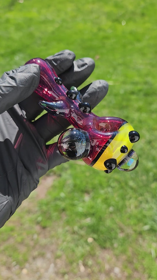 Hellstar Missile Relic Glass Pipe – Phoenix Red Spoon Pipe w/ Yellow Lens, Galaxy Opal & Dichroic Energy Vortex